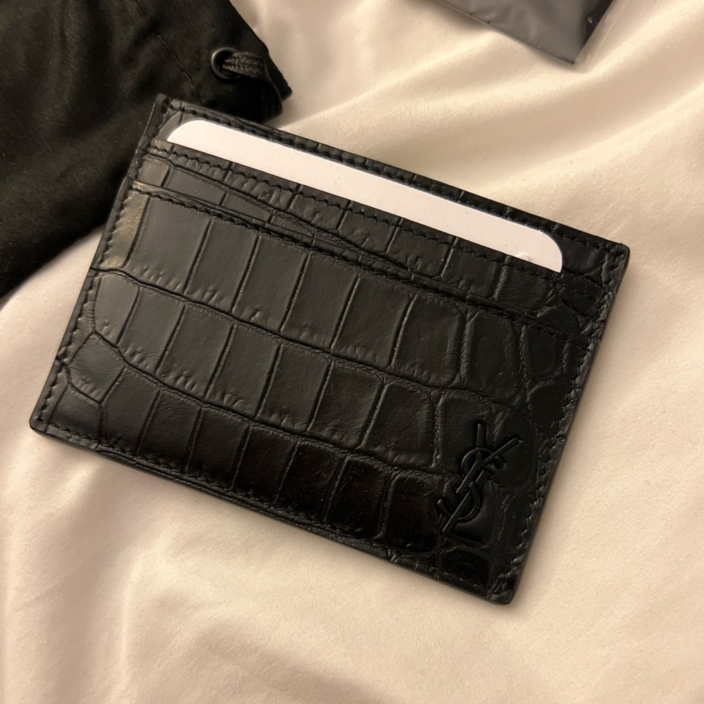 Brand 🆕 Saint Laurent black on black croc embossed cardholder